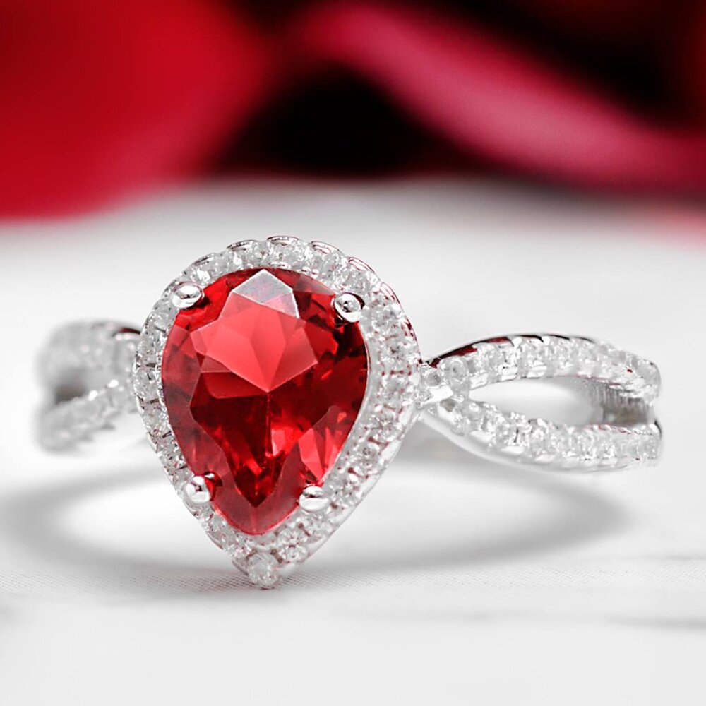 Red Ruby Pear Gemstone ring, size 7, 925 Sterling Silver